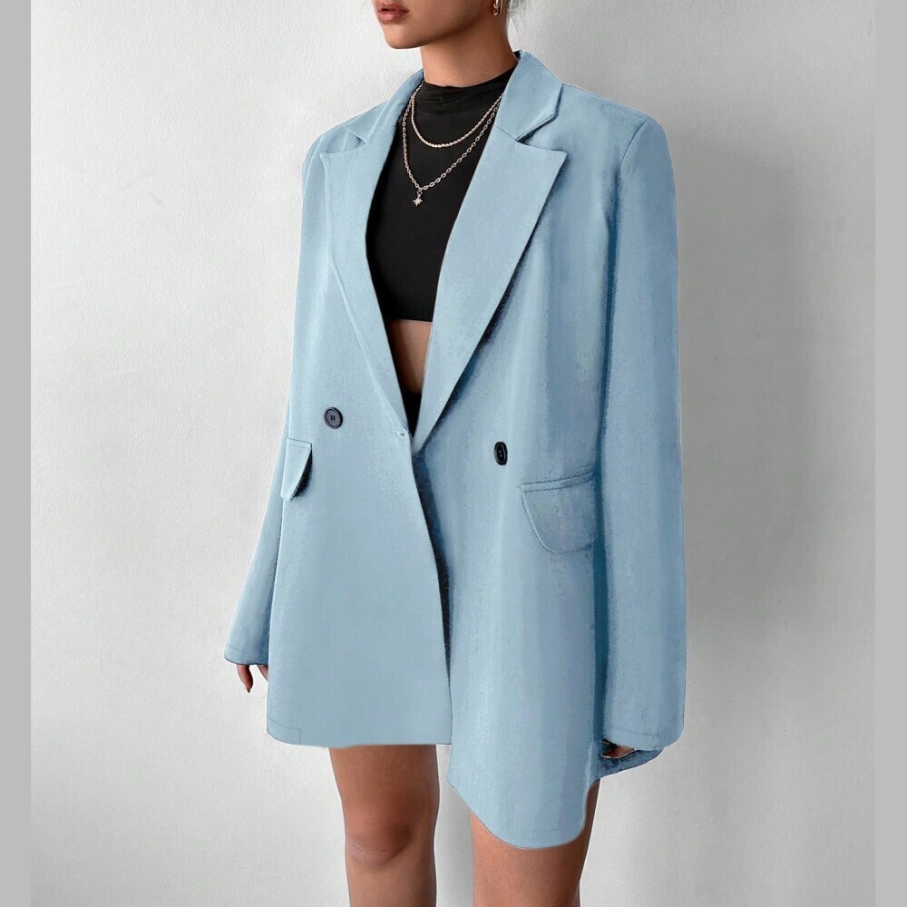 Light Blue Oversized Single-Button Blazer - Picture 5 of 5